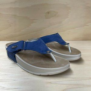 Fly Flot Womens Anti Shock Leather Blue Thong Sandals Size US 7.5 EUR 38 NEW